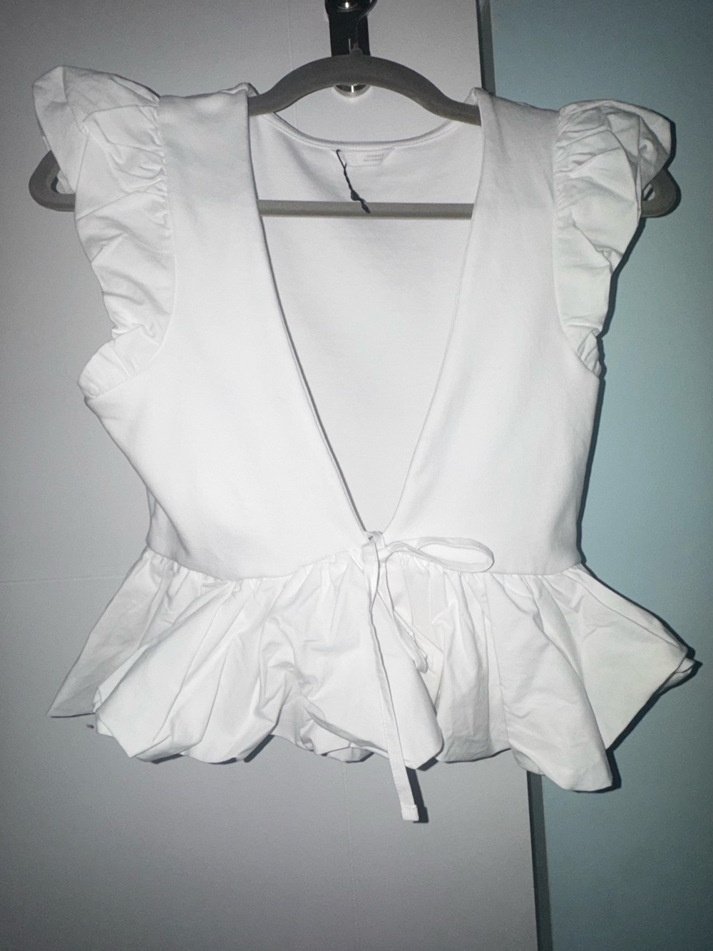Zara White Ruffle Tie-Front Peplum Blouse